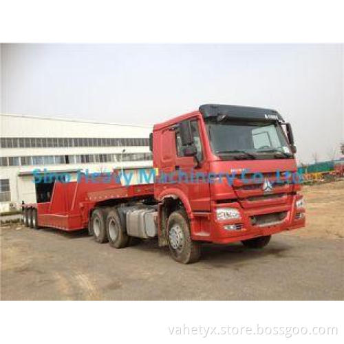 Red HOWO 2 Axles Semi Trailer Trucks , Flat Low Bed Trailer